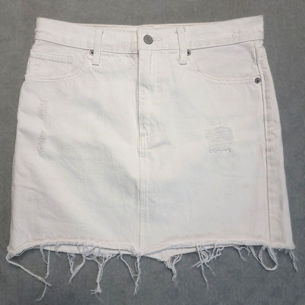 Lucky Brand Old Faavorite Mini Skirt Womens 6/28 White Denim Mini Raw Frayed Hem